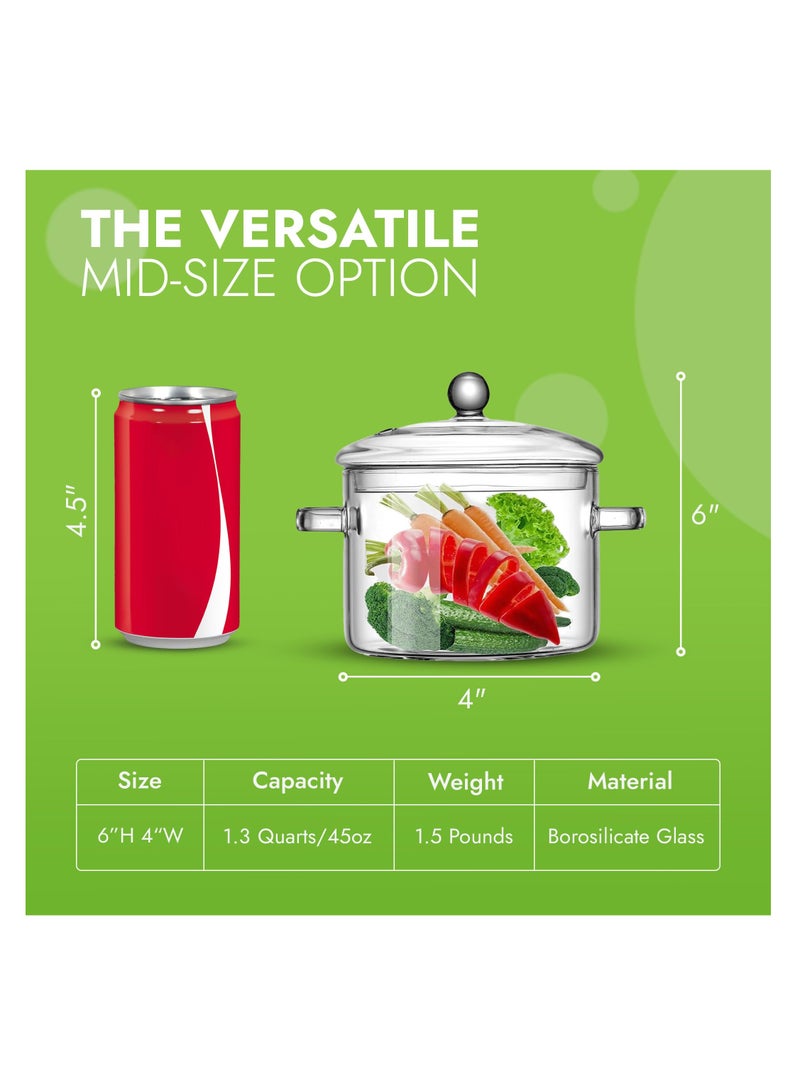 SYOSI Glass Cooking Pot with Lid, 1.3L(45oz) Heat Resistant Borosilicate Glass Cookware Stovetop Pot Set, Simmer Pot with Cover Safe for Soup, Milk, Baby Food, Pasta Noodle (1.4 Quartz) Cookware Stovetop - Image 5