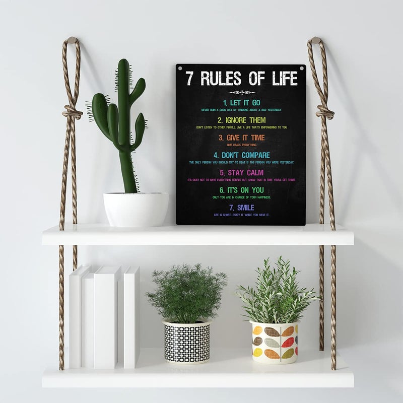 YCYD Inspirational Office Decorations for Work Wall Art 7 Rules Of Life Motivational Wooden Hanging Sign Bedroom Home Office Decor Birthday Gifts for Women Men Best Friend Decorations 10x8 Inches - Image 3