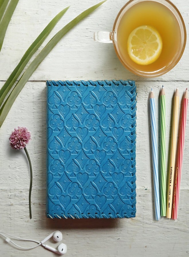 Store Indya Leather Journal Diary Unlined Personal Organizers Book (7" x 5" Playing Card Motif-Blue) 100 Pages Book - Image 3