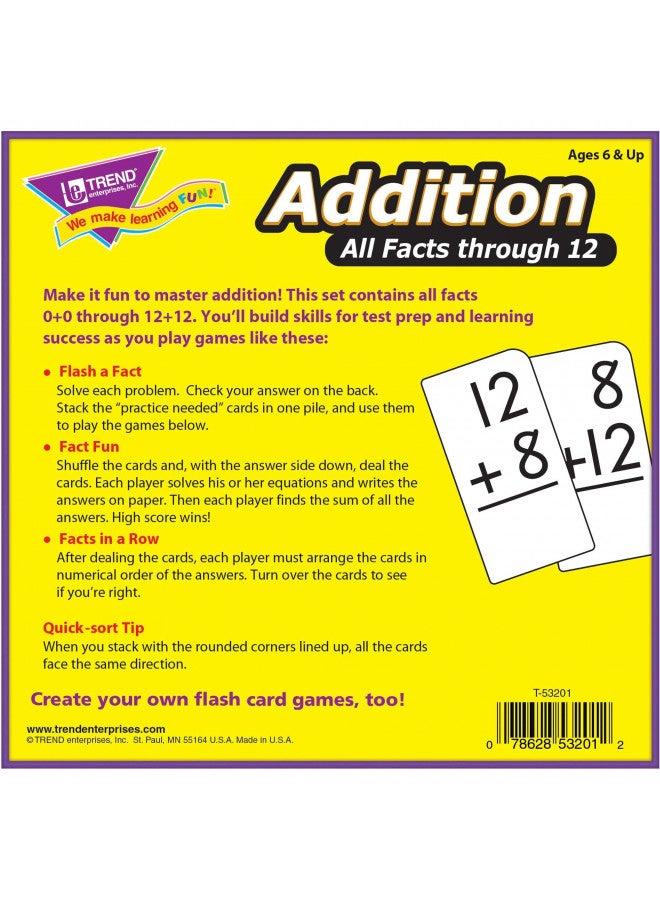 Trend Enterprises: Addition All Facts Through 12 Skill Drill Flash Cards, Great for Skill Building and Test Prep, Self-Checking Design, 169 Cards Included, for Ages 6 and Up - Image 3