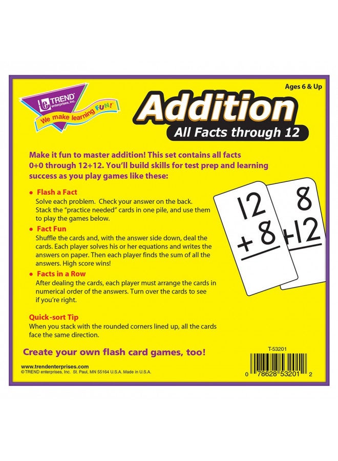 Trend Enterprises: Addition All Facts Through 12 Skill Drill Flash Cards, Great for Skill Building and Test Prep, Self-Checking Design, 169 Cards Included, for Ages 6 and Up - Image 5