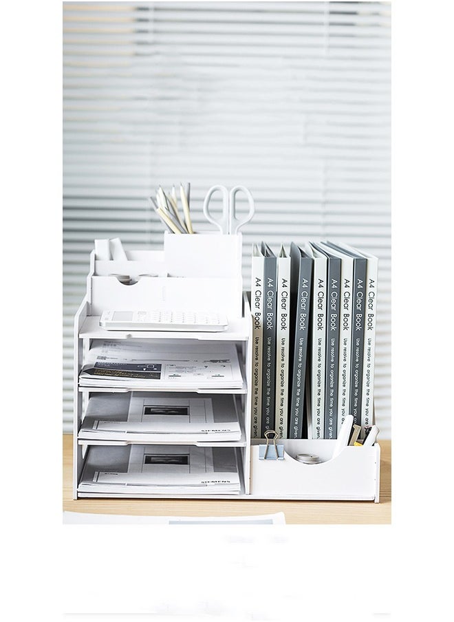 HOOPZOZA - White Desk Organizer and Storage with Pen Holder for organizing office supplies organizing desktop Storing Books for home office - Image 1