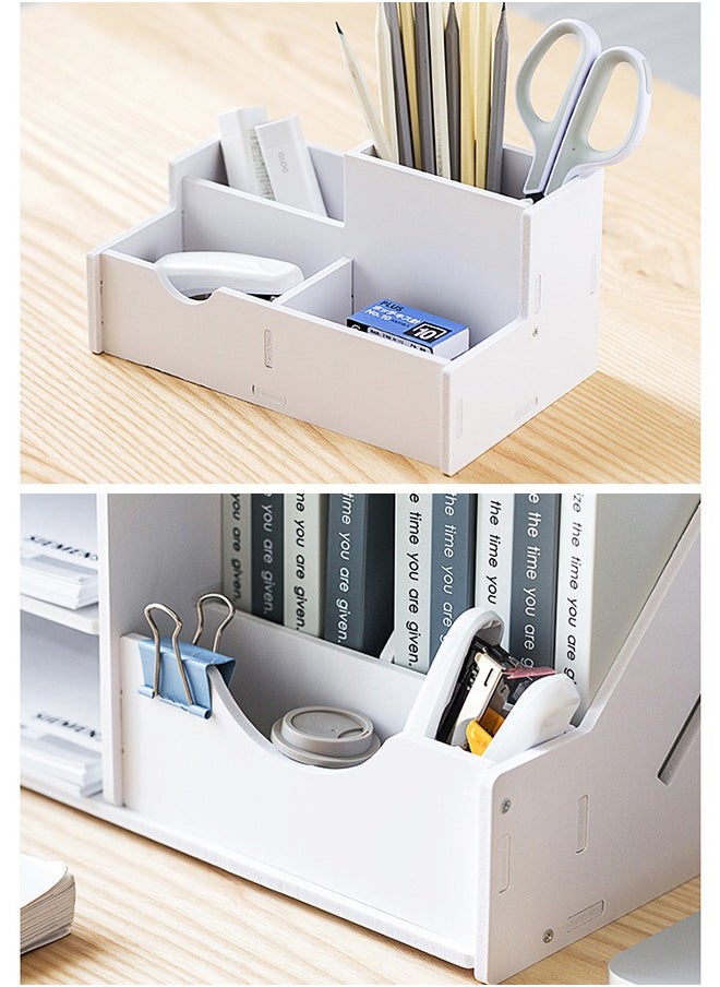 HOOPZOZA - White Desk Organizer and Storage with Pen Holder for organizing office supplies organizing desktop Storing Books for home office - Image 1