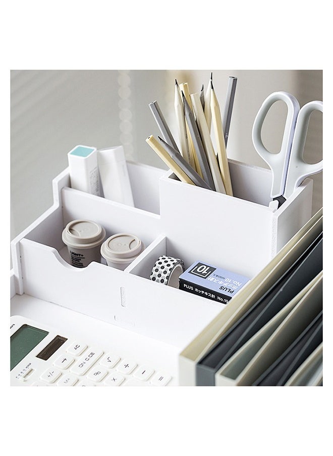 HOOPZOZA - White Desk Organizer and Storage with Pen Holder for organizing office supplies organizing desktop Storing Books for home office - Image 1