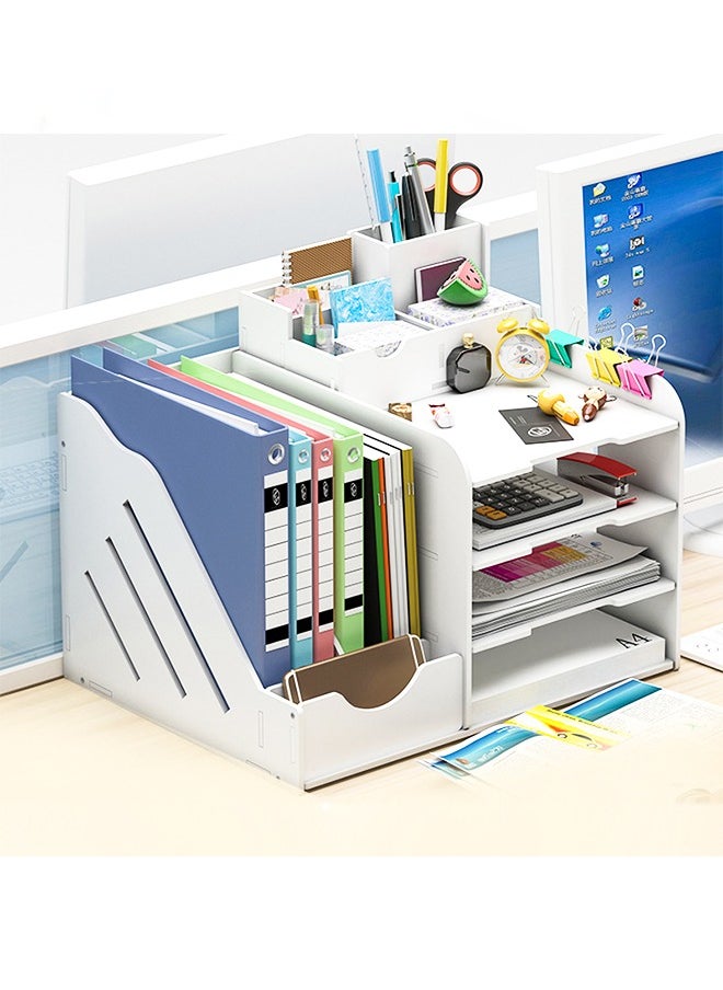 HOOPZOZA - White Desk Organizer and Storage with Pen Holder for organizing office supplies organizing desktop Storing Books for home office - Image 1