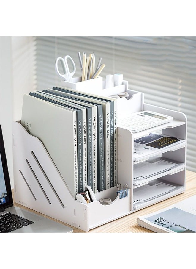 HOOPZOZA - White Desk Organizer and Storage with Pen Holder for organizing office supplies organizing desktop Storing Books for home office - Image 1