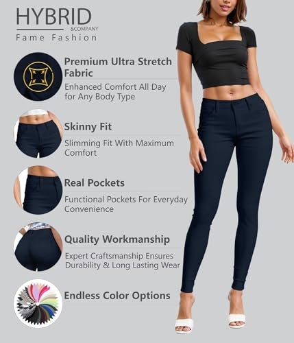 Hybrid & Company Womens Hyper Ultra Stretch Comfy Skinny Leg Work Casual Pants P44876SK Navy XL - Image 2