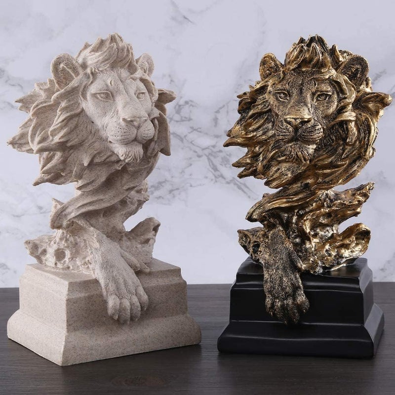 H&W Sandstone Lion - The King of Beasts - Statue Decoration for Home/Study/Living Room, Great Collectible Figurines, Best Gift for The Man, Golden Color (HH17-D2) - Image 4