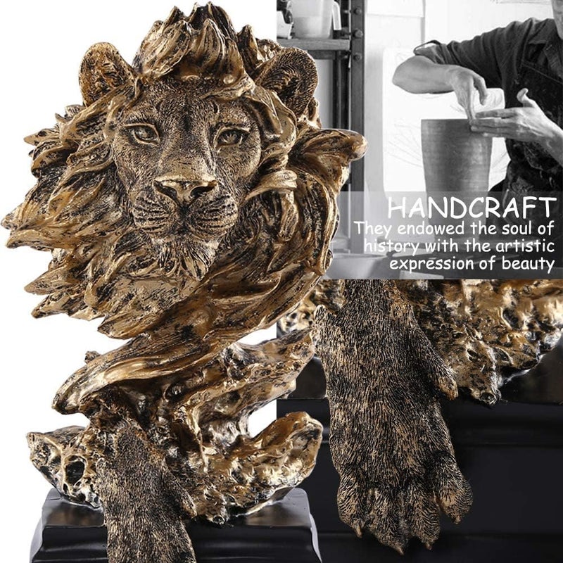 H&W Sandstone Lion - The King of Beasts - Statue Decoration for Home/Study/Living Room, Great Collectible Figurines, Best Gift for The Man, Golden Color (HH17-D2) - Image 1