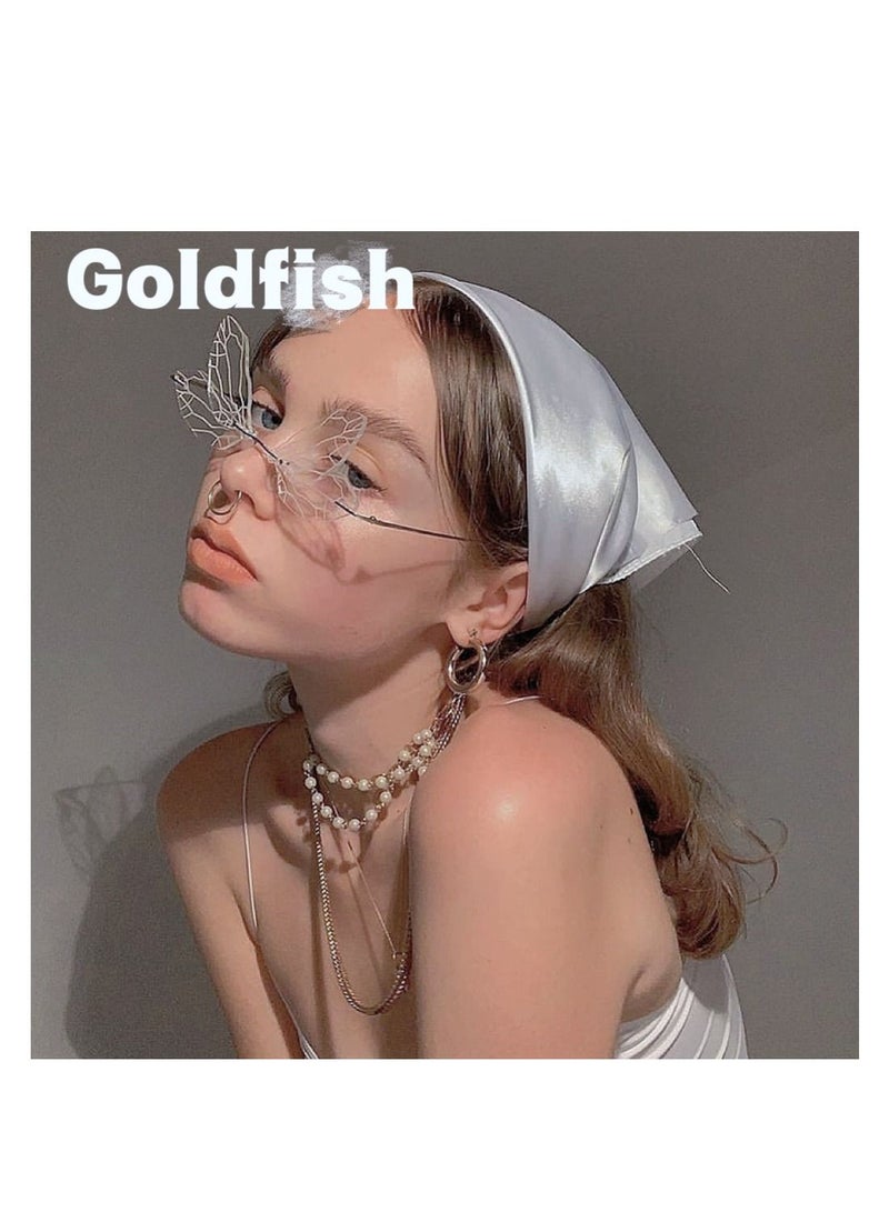 Goldfish Transparent White Steampunk Dragonfly Rimless Sunglasses - Image 1