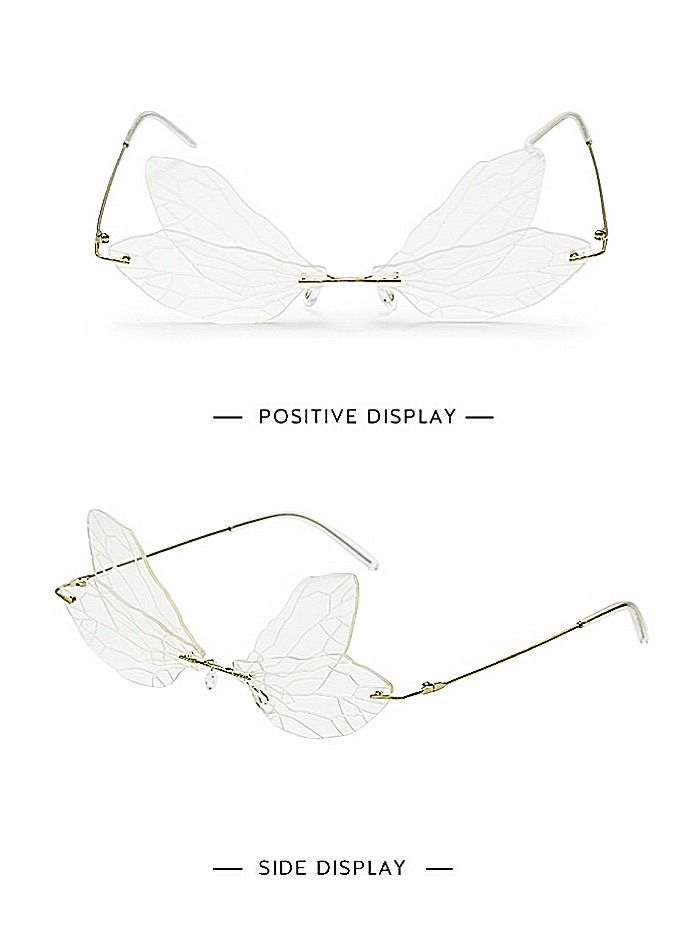 Goldfish Transparent White Steampunk Dragonfly Rimless Sunglasses - Image 2