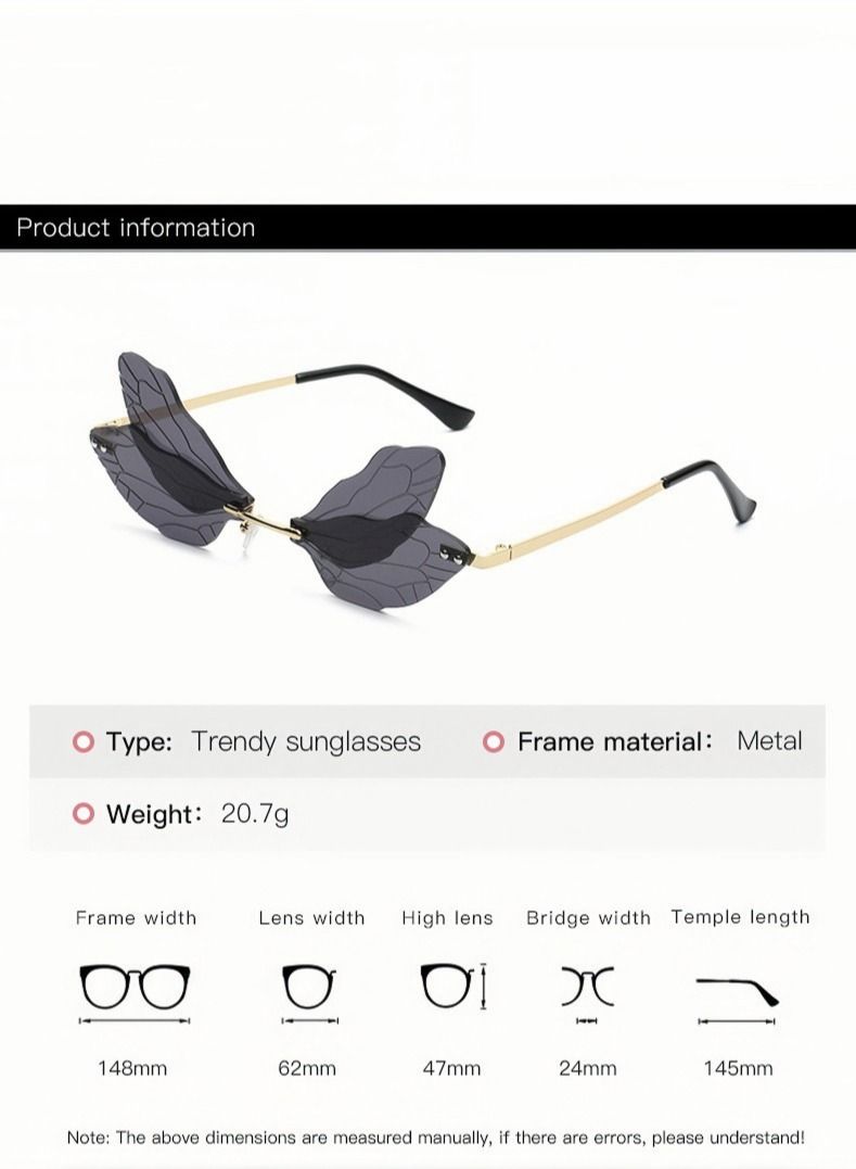 Goldfish Transparent White Steampunk Dragonfly Rimless Sunglasses - Image 3