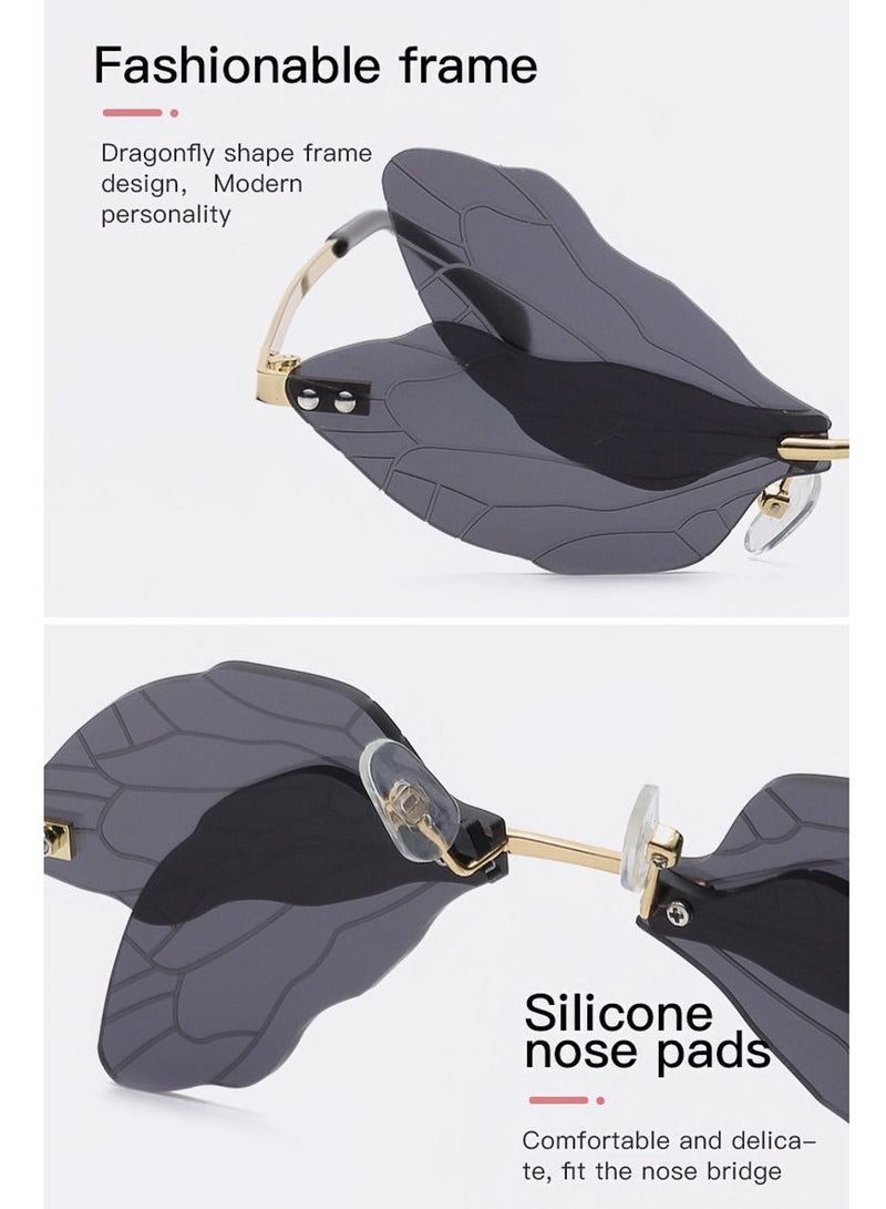 Goldfish Transparent White Steampunk Dragonfly Rimless Sunglasses - Image 4