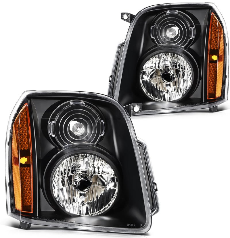 LBRST Headlight Assembly for GMC Yukon 2007-2014 for GMC Yukon XL 1500 2007-2014 for GMC Yukon XL 2500 2007-2013 Black Housing Amber Reflector Clear Lens Driver and Passenger Side Headlamp - Image 1