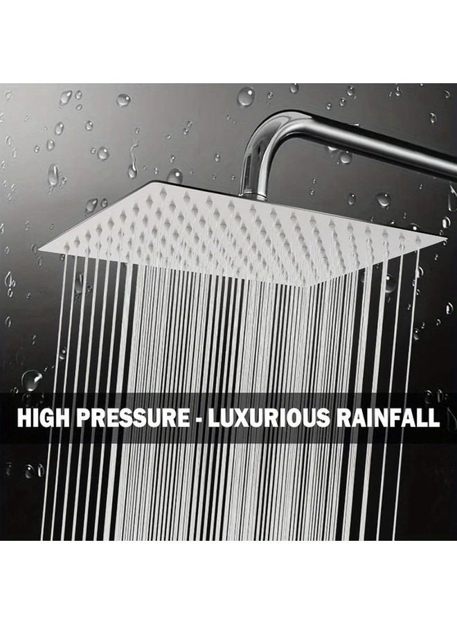 8 Inch Stainless Steel Square Rain Shower Head With Extension Rod Modern Wall Mounted - Image 2