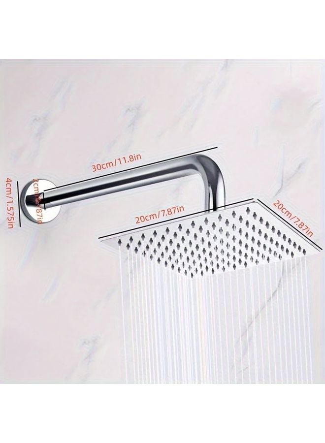 8 Inch Stainless Steel Square Rain Shower Head With Extension Rod Modern Wall Mounted - Image 4