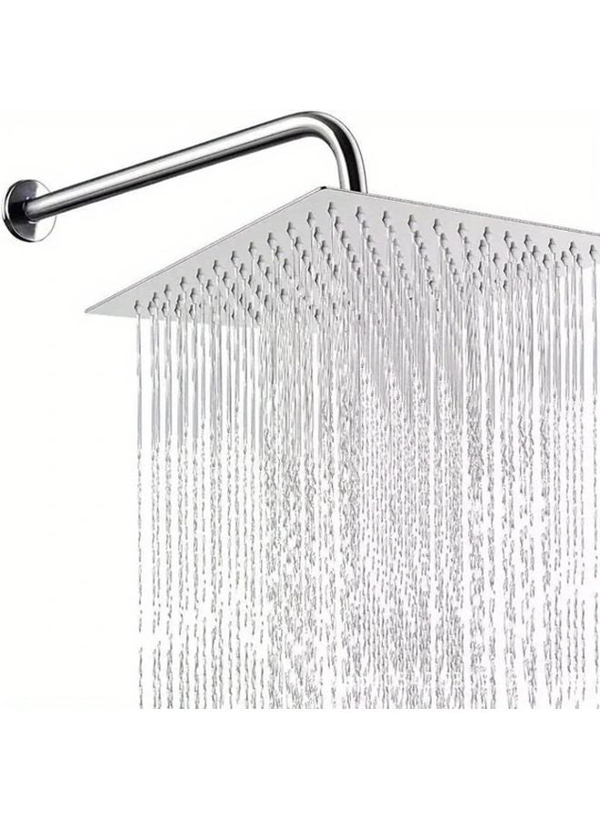 8 Inch Stainless Steel Square Rain Shower Head With Extension Rod Modern Wall Mounted - Image 1