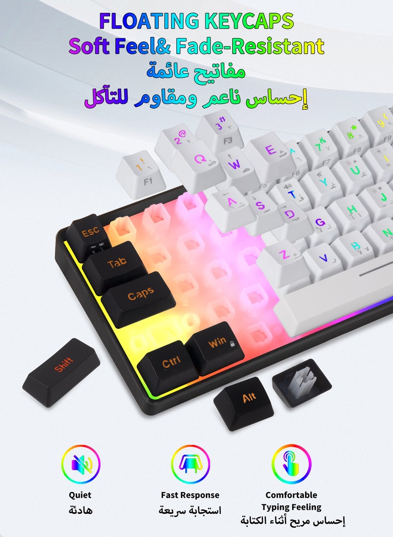 HUO JI 60% Arabic-English Wired Gaming Keyboard, Small RGB Backlit Membrane Gaming Keyboard, Ultra-Compact Mini Waterproof Keyboard for PC Computer Gamer White and Black  - Image 5
