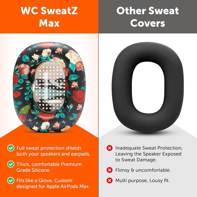 WC SweatZ Max - Protective Earpad Covers for Airpods Max Made by Wicked Cushions | Sweatproof & Easily Washable | Full Earpad Sweat Protection | Black Floral - Image 4