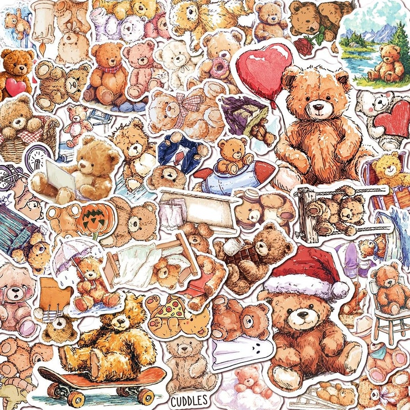 Amazefull 100 PCS Cute Bear Stickers Pack â€“ Waterproof Vinyl Decals for Water Bottles, Laptops, Phones, Notebook, Cars â€“ Cool Vibrant Graphics for Cute Bear Enthusiast - Image 1