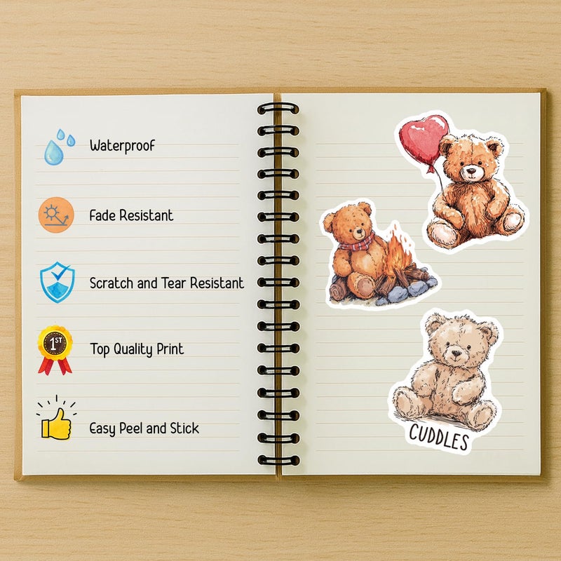 Amazefull 100 PCS Cute Bear Stickers Pack â€“ Waterproof Vinyl Decals for Water Bottles, Laptops, Phones, Notebook, Cars â€“ Cool Vibrant Graphics for Cute Bear Enthusiast - Image 4