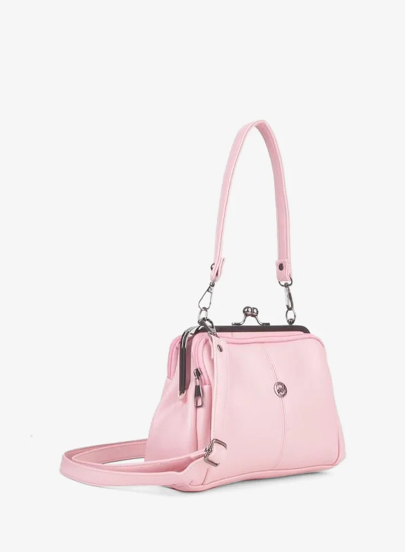 Women's Pink Butterfly 4-Compartment Lined Pouch and Zipper Closure Hand, Arm, and Shoulder Bag.