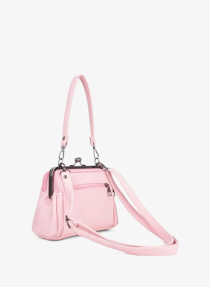 Vivaq Women's Pink Butterfly 4-Compartment Lined Pouch and Zipper Closure Hand, Arm, and Shoulder Bag.