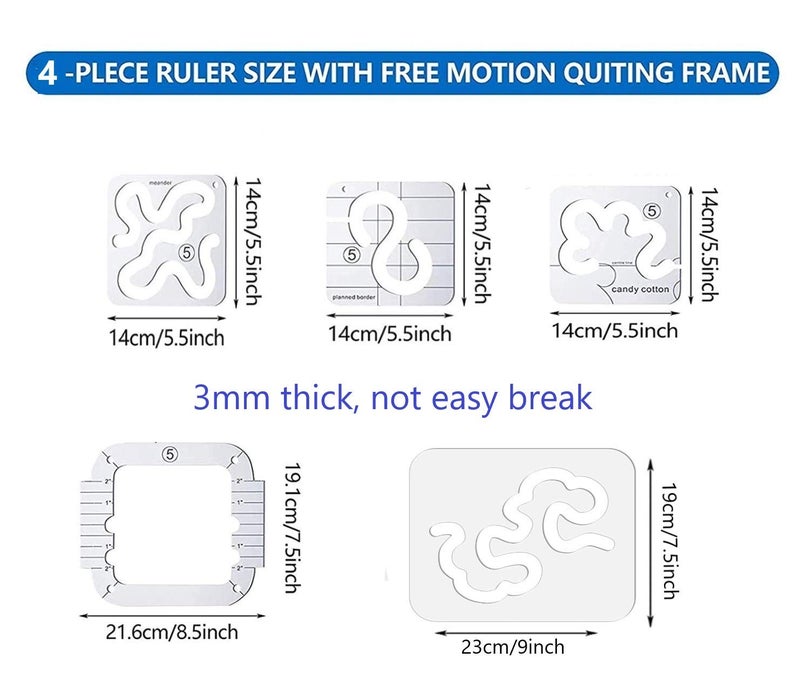 JFTOWN 5pcs Free Motion Quilting Template Rulers 4pcs Quilting Ruler with Quilting Frame for Domestic Sewing Machine with Low Shank Ruler add 48pcs Non-Slip Grips (A) - Image 2