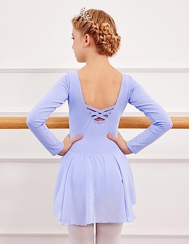 Arshiner Kids Girls Classic Long Sleeve Leotard Dance Ballet Dress Sky Blue - Image 5
