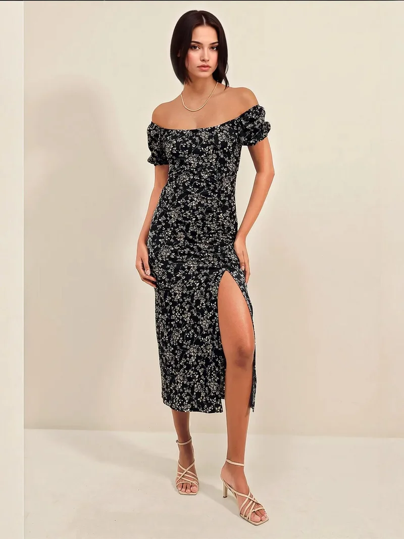 BIG DART BDART Textured Midi Knit Dress with Square Collar