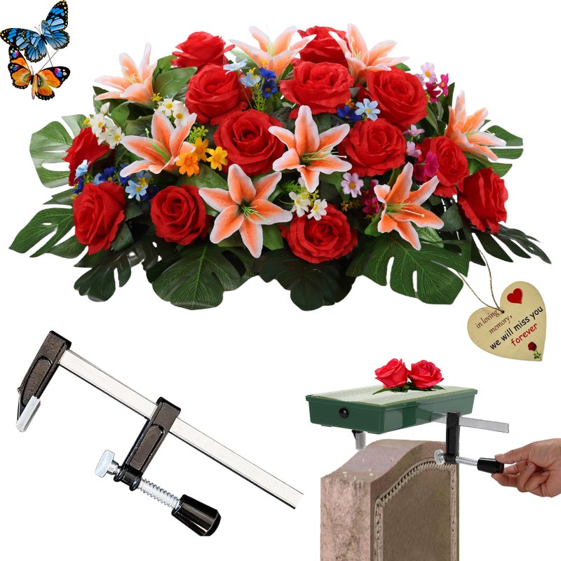ALL SPECIAL ALL SPECIAL Headstone Flowers Saddle  Cemetery Tombstone Saddle Florals for Grave Funeral Gravestone Saddles Flower Never Be Blown Away