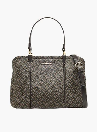 Flora Bella By Shoexpress Monogram Print Tote Bag with Detachable Strap and Zip Closure