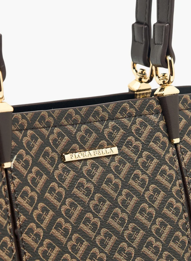 Flora Bella By Shoexpress Monogram Print Tote Bag with Detachable Strap and Zip Closure