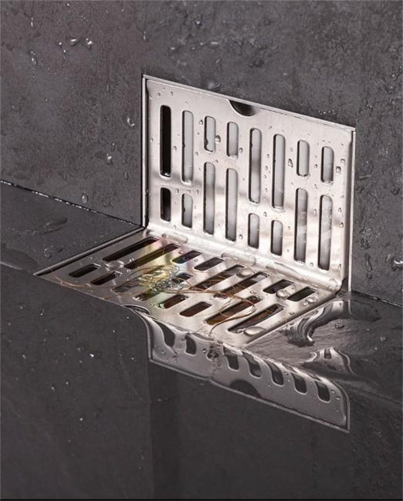 مصرف زاوية أرضي من الفولاذ المقاوم للصدأ، مصرف جانبي بزاوية 90 درجة للحمام والمطبخ والشرفة، صرف أفقي على شكل L للزاوية الجدارية - Image 2