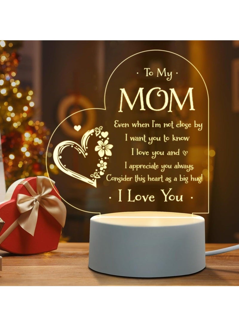 Captaintech Engraved Night Light for Mom - Perfect Birthday, Mother's Day, Valentine's Day Gift from Daughter or Son - Sentimental Night Lamp Present - Image 1