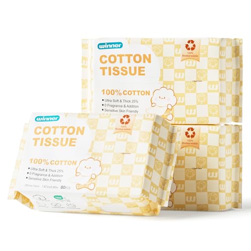 Winner 100% Cotton Dry Wipes, USDA Certified Baby Wipes, 33% Thicker & Ultra Soft, Hypoallergenic & Unscented for Baby Sensitive Skin, Wet/Dry for Diaper Changes, Meals & Cleanup, 240ct, Pack of 3 - Image 1