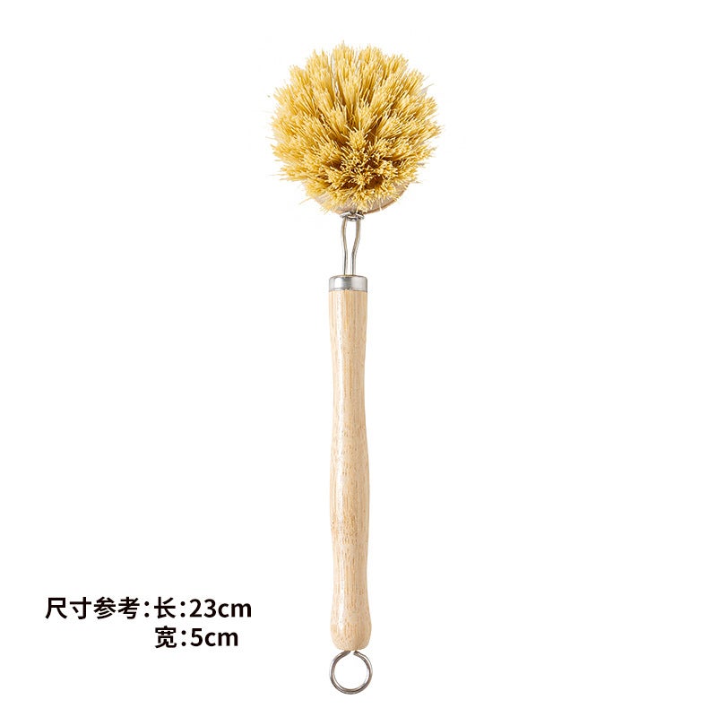 Bamboo Pot Brush: 1pc Yellow Long Handle Oil-free Sisal Scrubber - Eco-friendly Cleaning Brush for Home Kitchen - Image 3