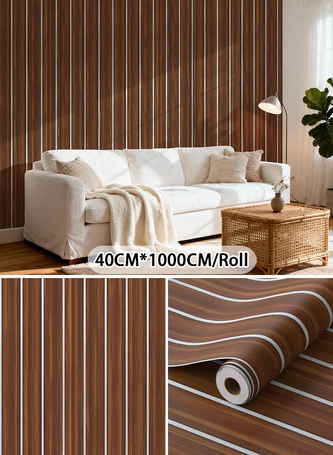 NOAEOU Wallpaper Imitation Wood Slat Wallpapers 15.7 Inch x 393 Inch Peel and Stick Self Adhesive Wood Wall paper PVC Vinyl Wallpaper Waterproof Faux Wood Grating Stripe Contact Paper (CSGS010) - Image 1