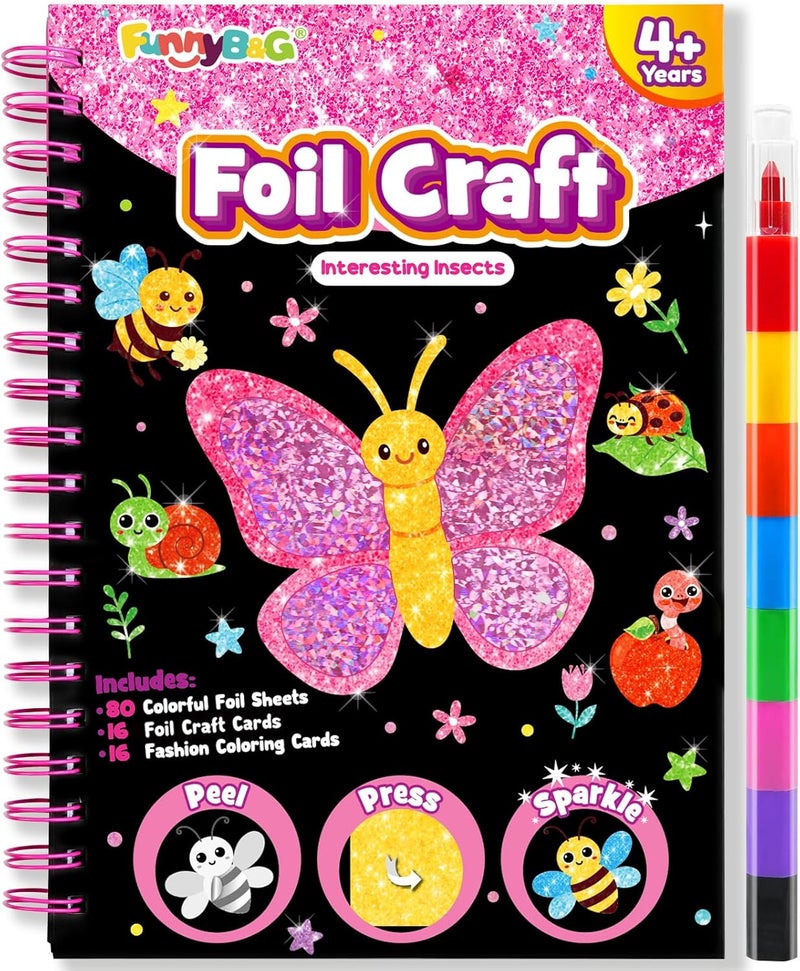 FUNNYB&G Foil Art Kit - Foil Crafts for Kids, Toys for Girls 4-10 Years Old, No Mess Travel Essentials, Kids Toys, Girls Gifts, Birthday Gift, Coloring Books for Kids - Image 1