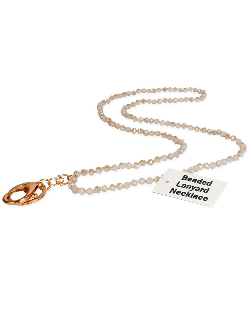 SPUNKYsoul Beaded Lanyard for ID Badges & Keychain â€“ Cute Work Lanyard for Women, Sparkly, Allergy-Free Necklace w/Gold Clip for Work, Teachers & Trendsetters - Creamy Iridescent Sea Shell Glow - Image 1
