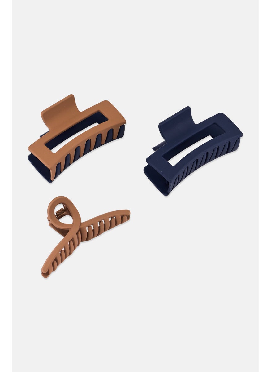 Orly Fashion Accessories Women 3 Pieces Plain Claw Clips, Taupe/Navy  - Image 3
