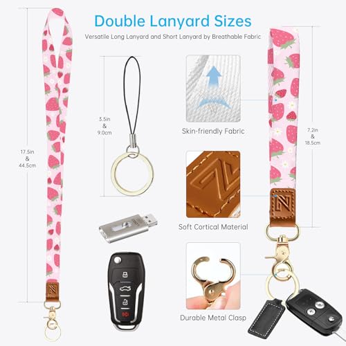 NICCCARD Pink Strawberry 2-in-1 ID Badge Holder & Lanyard Wallet for Teachers,Nurse,Professionals-Cute Zippered Coin Pouch,Removable Wristlet & Neck Lanyard,5 Card Slots Stylish Work Essential - Image 4