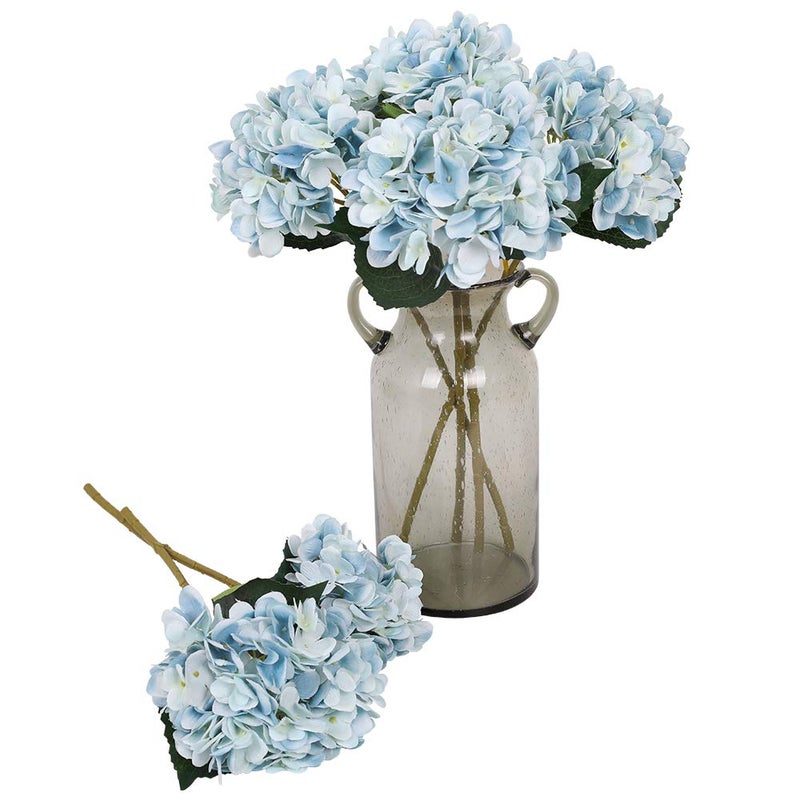 Kisflower Blue Hydrangea Artificial Flowers 6pcs Faux Hydrangea Flowers Fake Flowers for Table Centerpiece Blue Silk Hydrangea Flowers with Stems for Home Wedding Party Decor