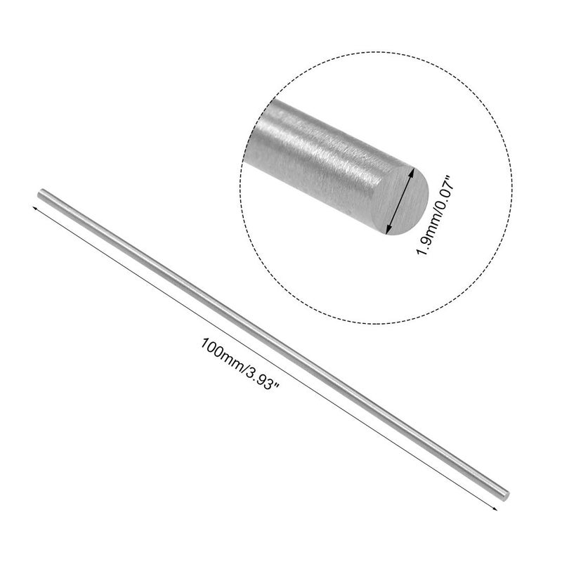 uxcell 10pcs Round Steel Metal Rods, 1.9mm x 100mm High Speed Steel (HSS) Lathe Bar Stock Tool, for Shaft Gear Drill Lathes Boring Machine Turning Miniature DIY Craft, 10pcs - Image 2