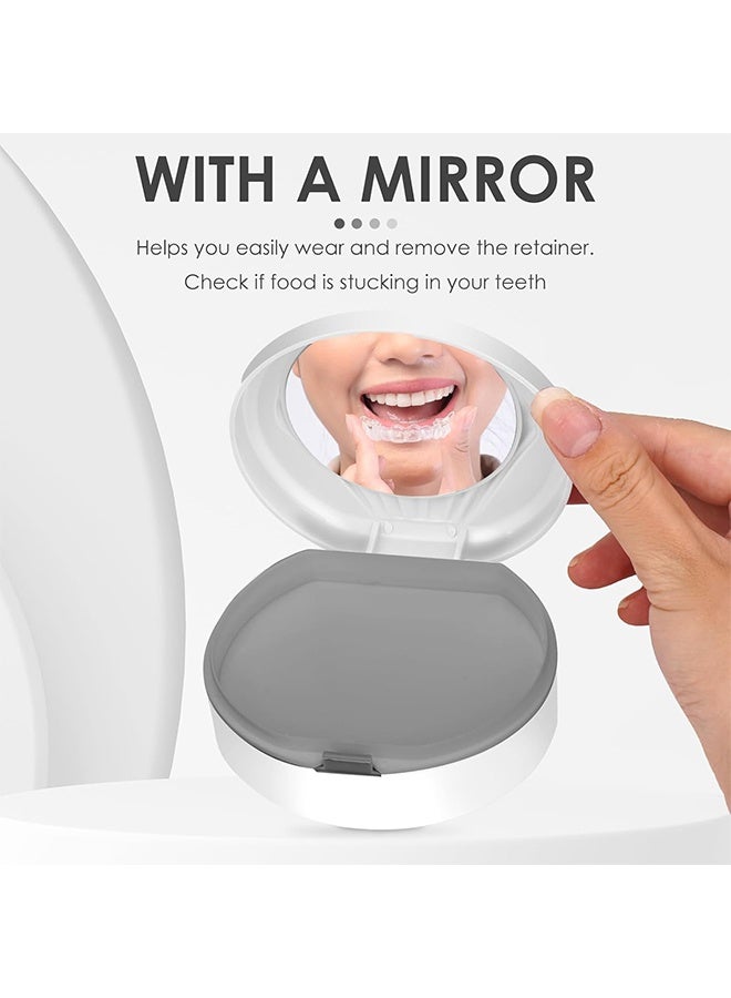 ليمون حافظة طقم أسنان محمولة مع مرآة، حاوية لتخزين الأسنان الاصطناعية، حامل أكواب، حافظة واقي فم تقويمي مع فرشاة (أبيض) - Image 2