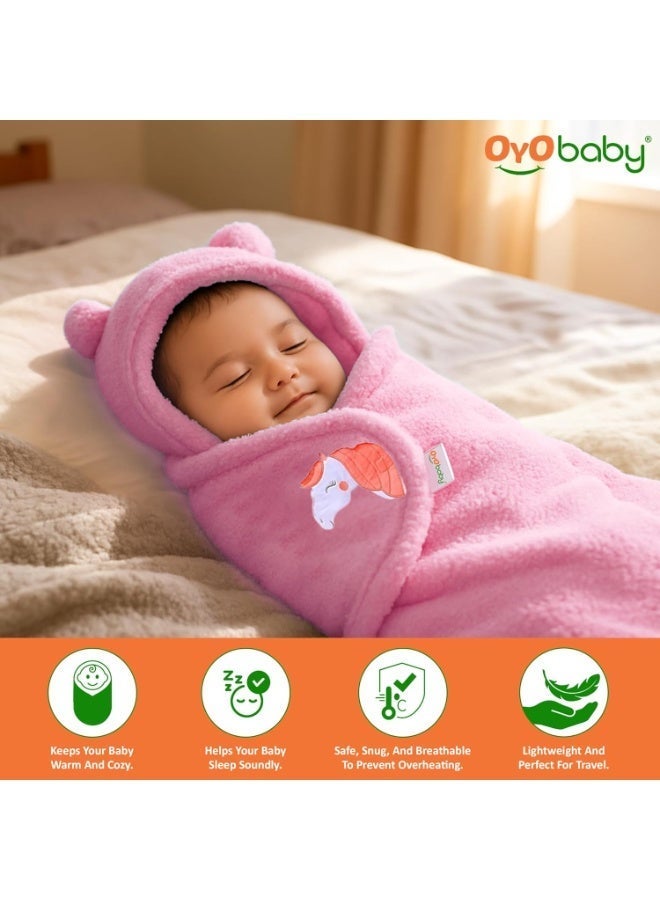 OYO BABY Baby Blankets New Born Combo Pack of Hooded Wrapper Sleeping Bag and Baby Bath Towel for 0-6 Months Babies, Pack of 2-White & Pink - Image 5