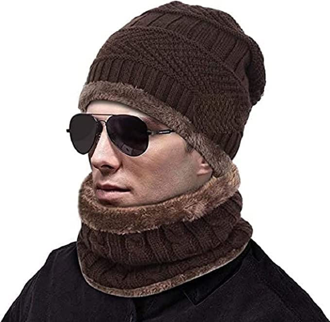 Creature Winter Knit Beanie Cap Hat Neck Warmer Scarf and Touchscreen Woolen Gloves Set for Men & Women (3 Piece) (BROWN) - Image 2