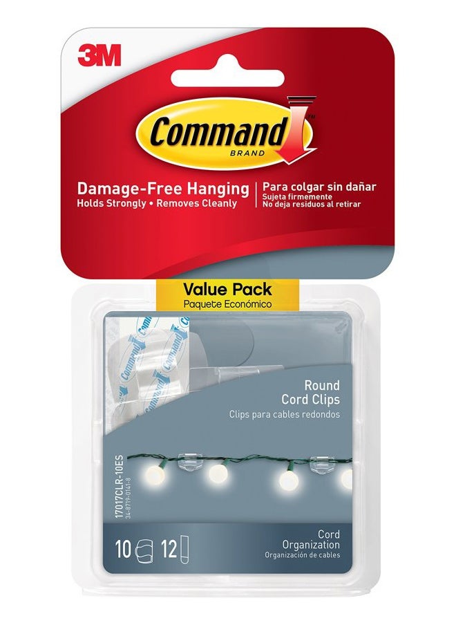 Command 17017CLR-VP Round Cord Clips, Clear, 10-Clips (17017CLR-10ES) 