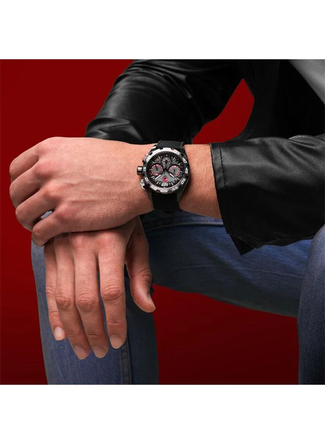 Ducati DT012 Gunmetal Red Dial Black Silicone-Nylon Strap Chronograph Watch for Men - 42mm