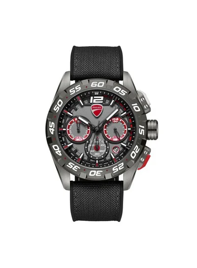 Ducati DT012 Gunmetal Red Dial Black Silicone-Nylon Strap Chronograph Watch for Men - 42mm